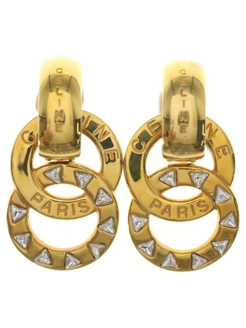 Celine Double Circle Rhinestone Earrings Gold